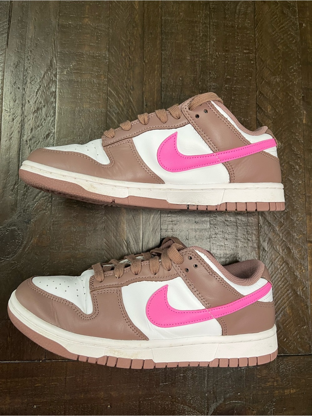 Nike Women’s Low-Top Sneakers in Brown, White & Hot Pink dunk tennis shoes